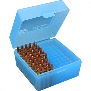 MTM RS-100 Series Small Rifle Ammo Box - 100 Round - Clear Blue