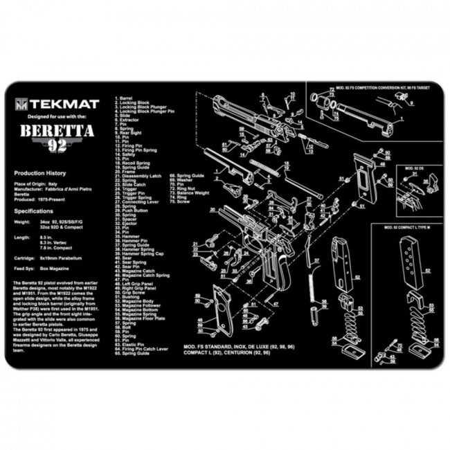 Tekmat - Beretta 92-M9 Cleaning Mat 11